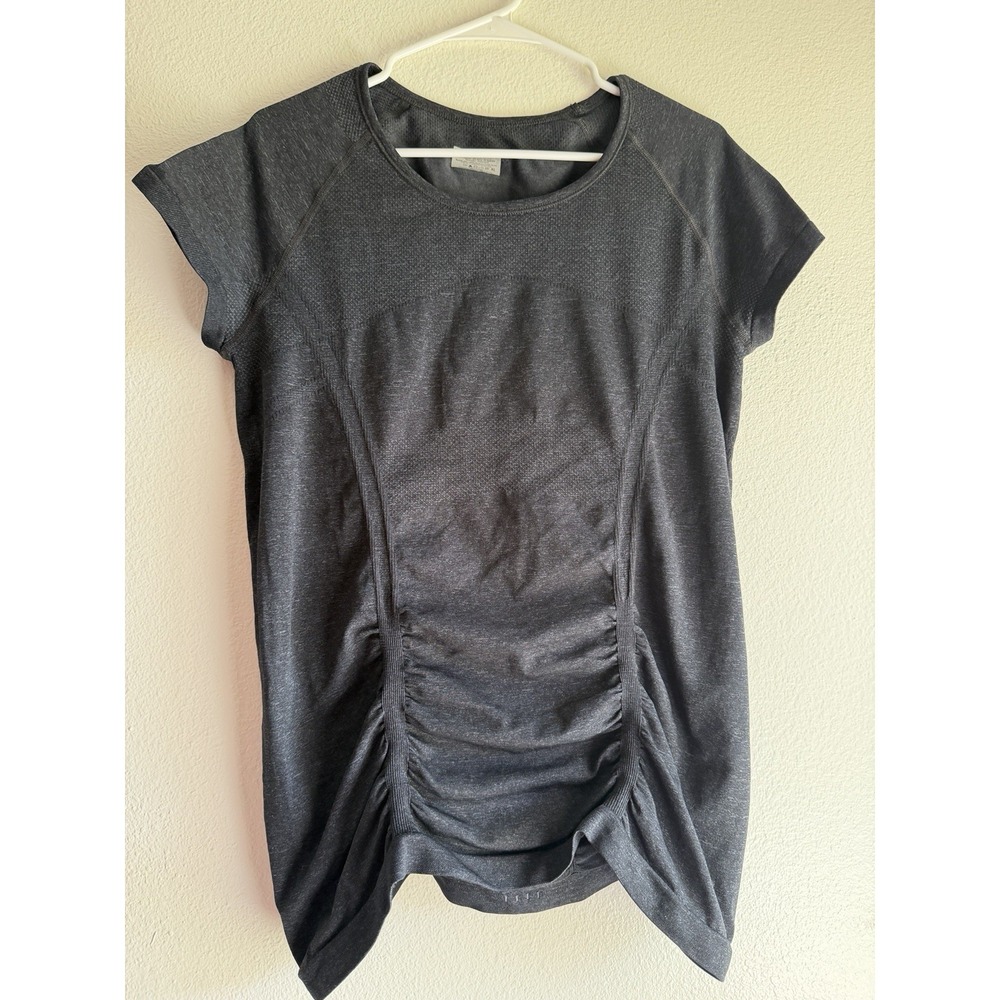 Athleta Shirt Womens XL Black Short Sleeve Ruched Seamless Athletic Top